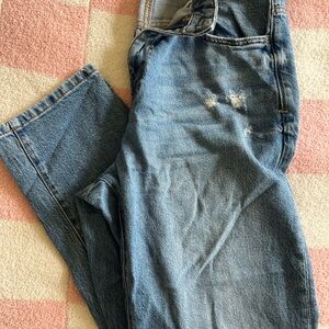 Zara Blue Straight Jeans with Distressed Details